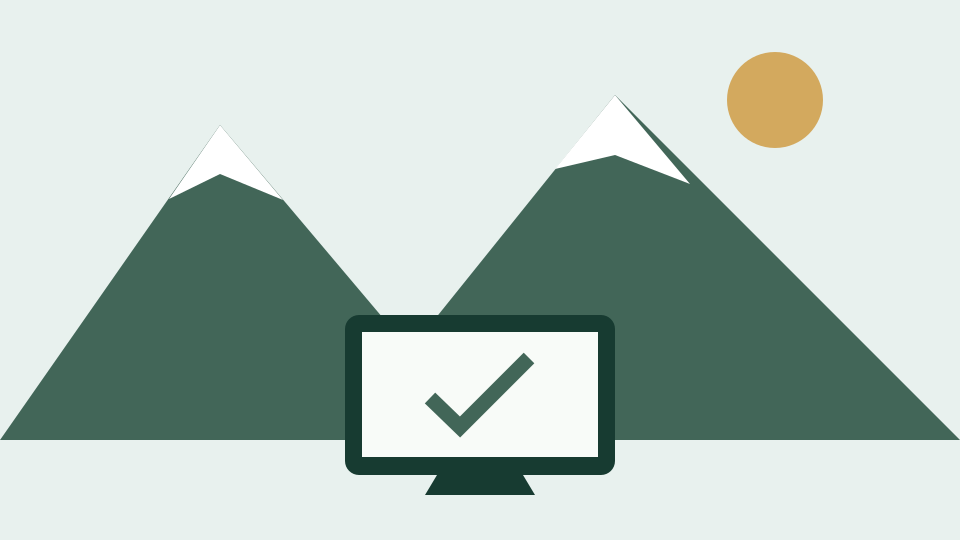 Illustration fictive : un ordinateur devant des montagnes, pour découvrir les services numériques.